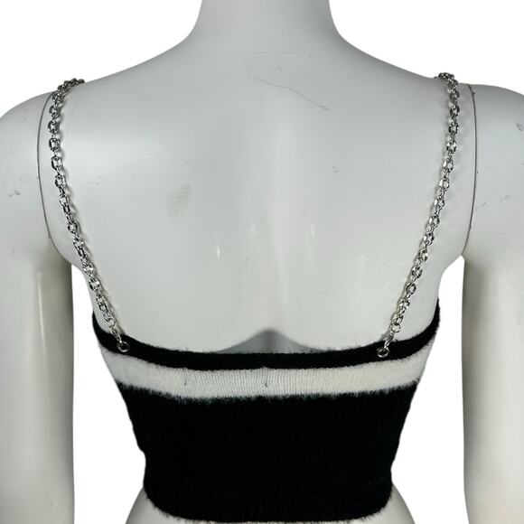 Cider Cropped Sweater Top Womens Size Medium Chain Straps Colorblock Black White - Picture 7 of 9